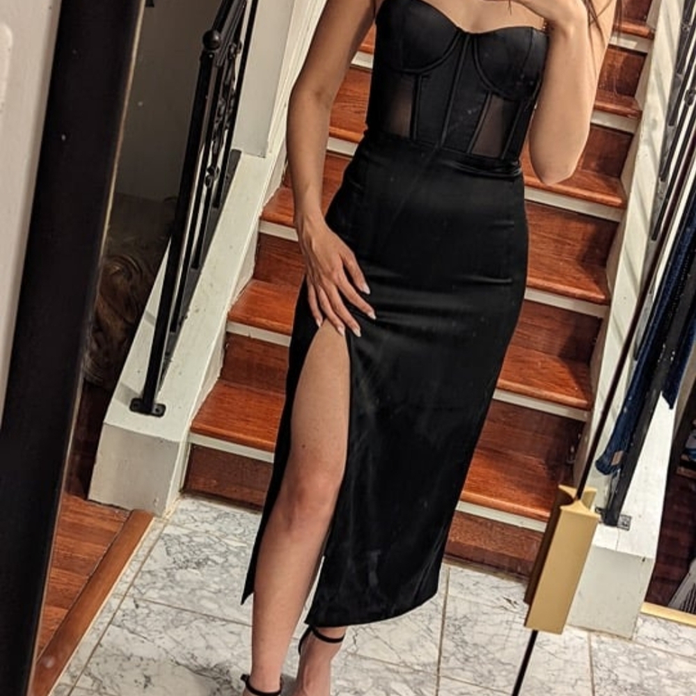 TALISA Chain Strap Side Split Corset Midi Dress